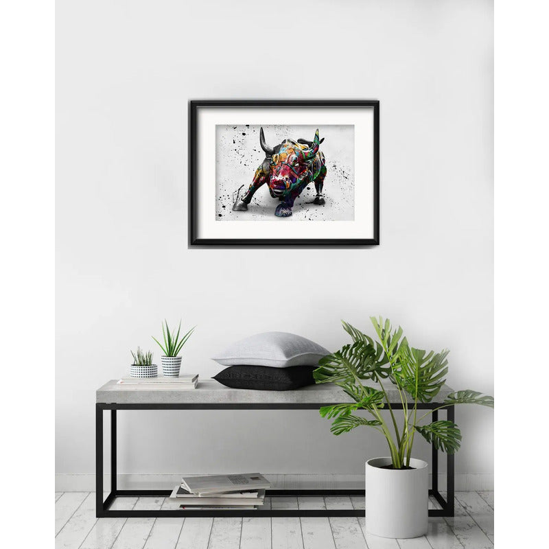 Cuadro Toro De Wall Street Pop Art 53x43cm Con Paspartú Marco Negro