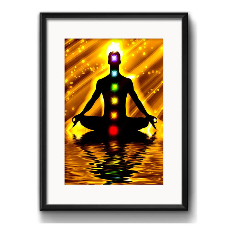 Cuadro 7 Chakras Meditación Yoga Zen Decoracion Con Paspartú Marco Negro