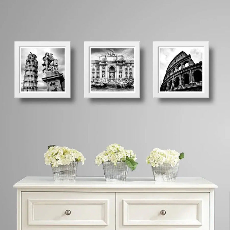 Set 3 Cuadros Italia Roma Coliseo Blanco Y Negro Decoracion