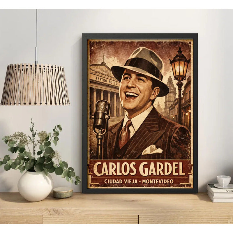 Cuadro Carlos Gardel Ciudad Vieja Montevideo Solis Retro Marco Negro