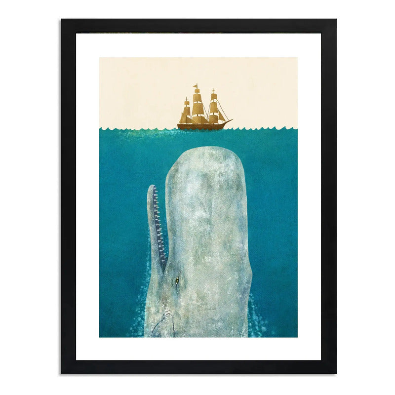 Cuadro Ballena Moby Dick Barco Surrealismo Arte Pelicula Marco Negro