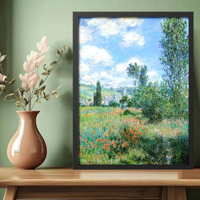 Cuadro Claude Monet Camino En El Campo De Amapolas Flores Marco Negro