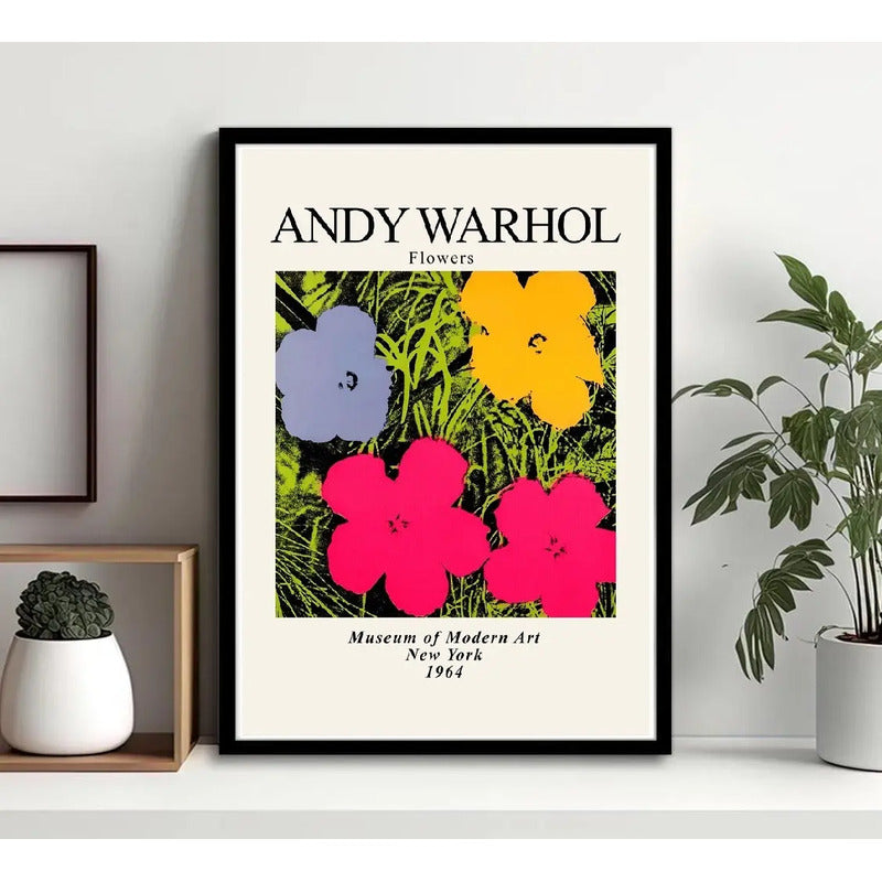 Cuadro Andy Warhol Flores Colors Pop Art Decoracion Moderna Marco Negro