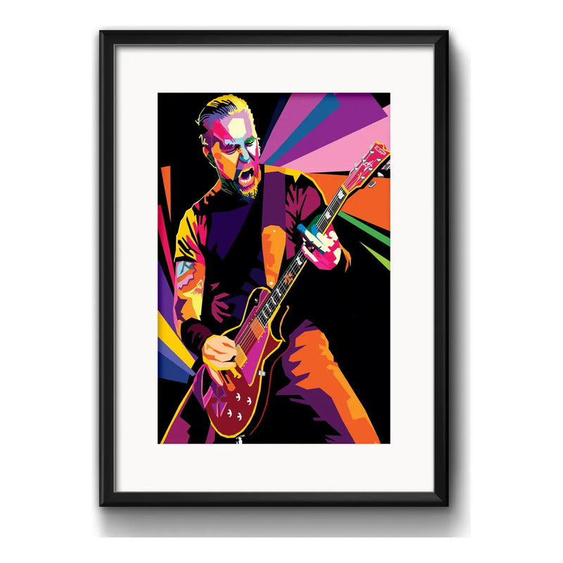 Cuadro James Hetfield Pop Art Metallica Rock Con Paspartú Marco Negro