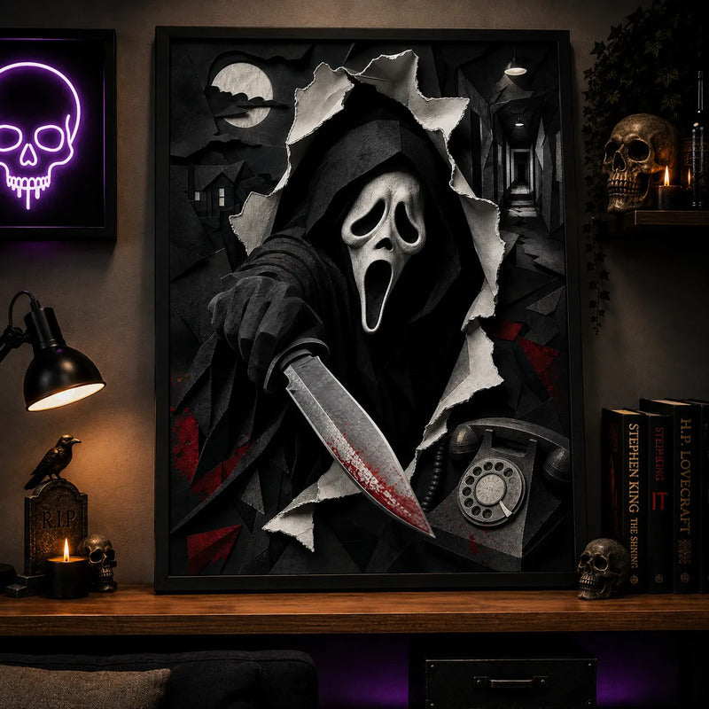 Cuadro Scream Grita Ghostface Pelicula Terror Efecto 3d Marco Negro