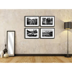Set 4 Cuadros Paisajes Blanco Y Negro Montanas Deco Paspartu