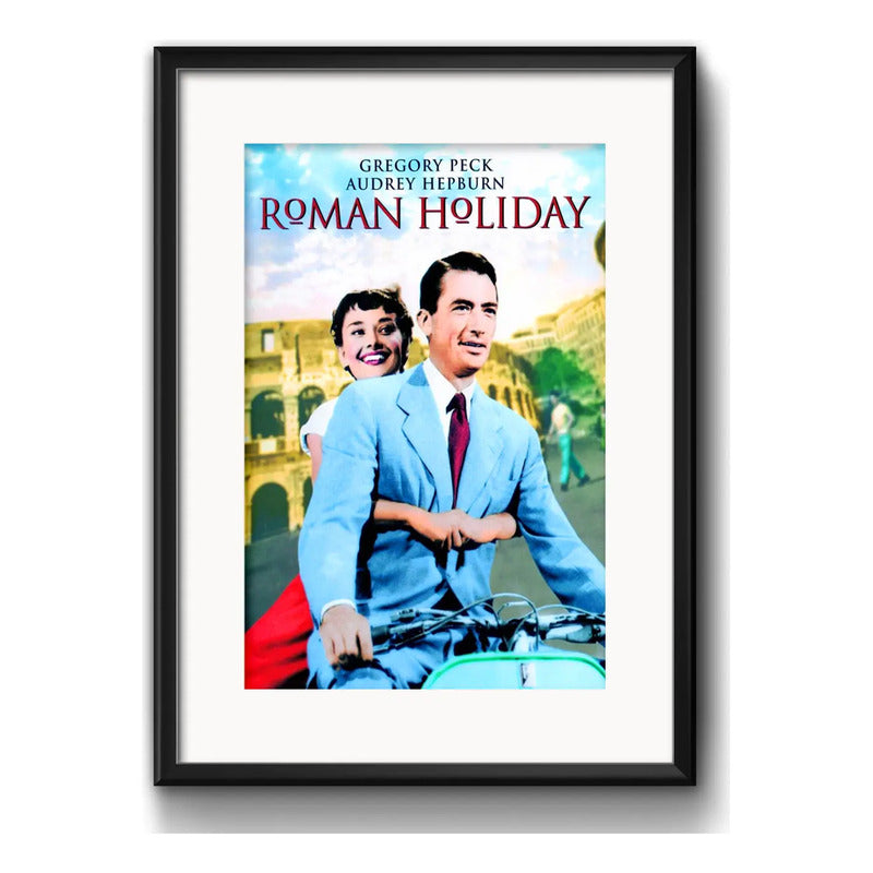 Cuadro Roma Holyday Audrey Hepburn Pelicula Con Paspartú Marco Negro