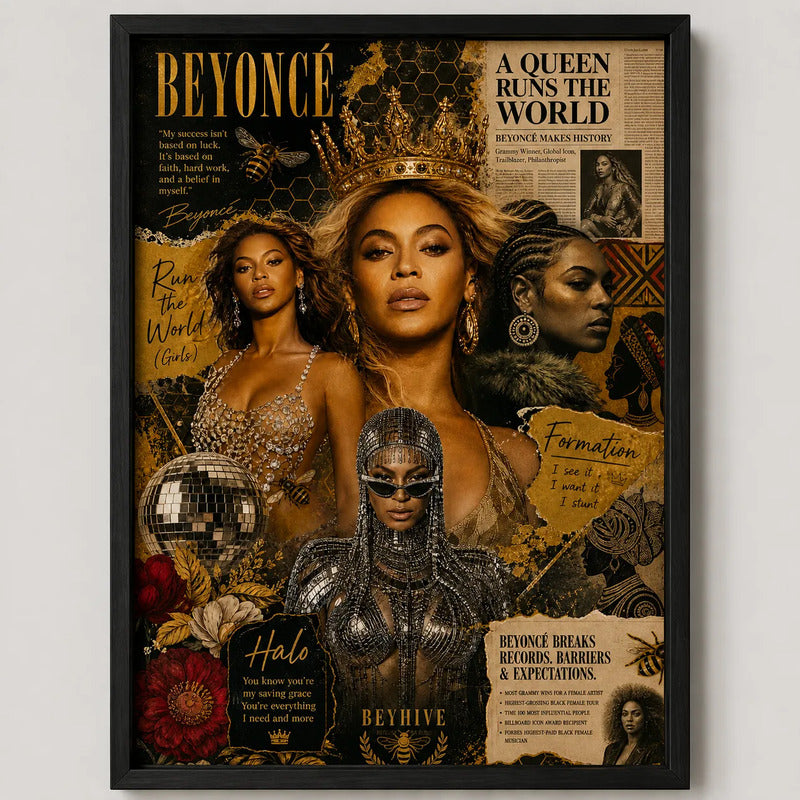 Cuadro Beyonce Elementos Iconicos Canciones Musica Pop Marco Negro