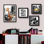 Set 4 Cuadros New York Taxi Jirafa Times Square Decoracion Marco Negro