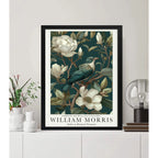 Cuadro Pajaro Botanica William Morris Flores Art & Crafts Pájaro Magnolias Botanica 2 Marco Negro