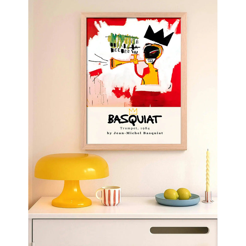Cuadro Jean Michel Basquiat Trumpet Arte Urbano Marco Oak Marco Marrón Claro