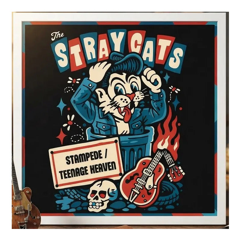 Cuadro Stray Cats Gato Rockabilly Album Rock Musica Marco Blanco
