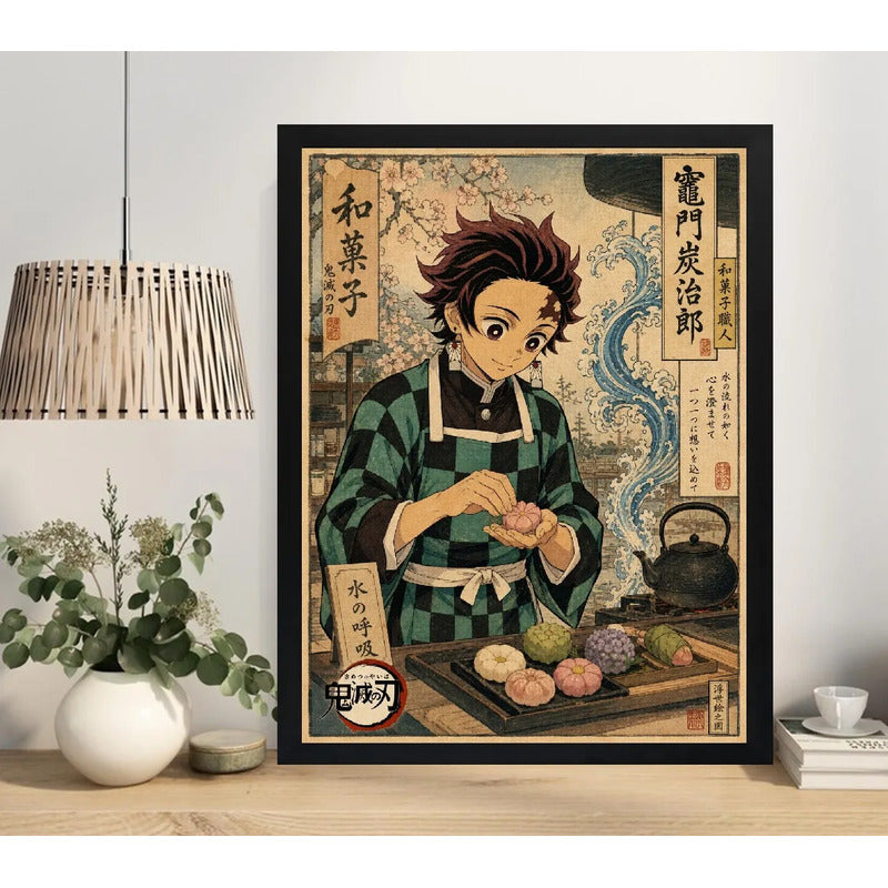 Cuadro Demon Slayer Tanjiro Dulces Wagashi Cocina Arte Japon Marco Negro