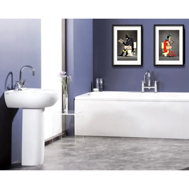 Set 2 Cuadros Heroes Baño Batman Mujer Maravilla Paspartú