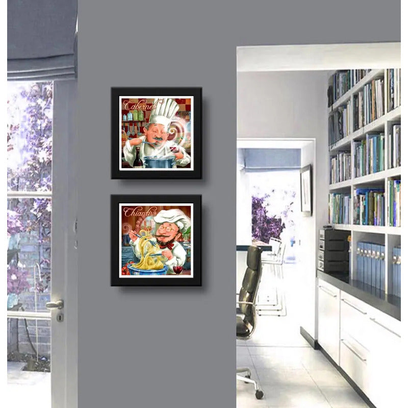Set 2 Cuadros Chef Gourmet Vino Pasta Cocina Arte Decoracion