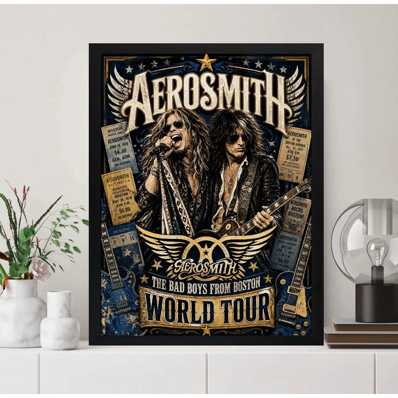 Cuadro Aerosmith Bad Boys From Boston Steven Tyler Rock Arte Marco Negro