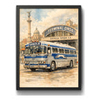 Cuadro Onda Ómnibus Autobuses Uruguay Buso Vintage Retro Frente A Su Terminal Negro