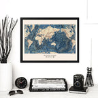 Cuadro Living Mapa Mundi El Fondo De Los Océanos Vintage Art Marco Negro