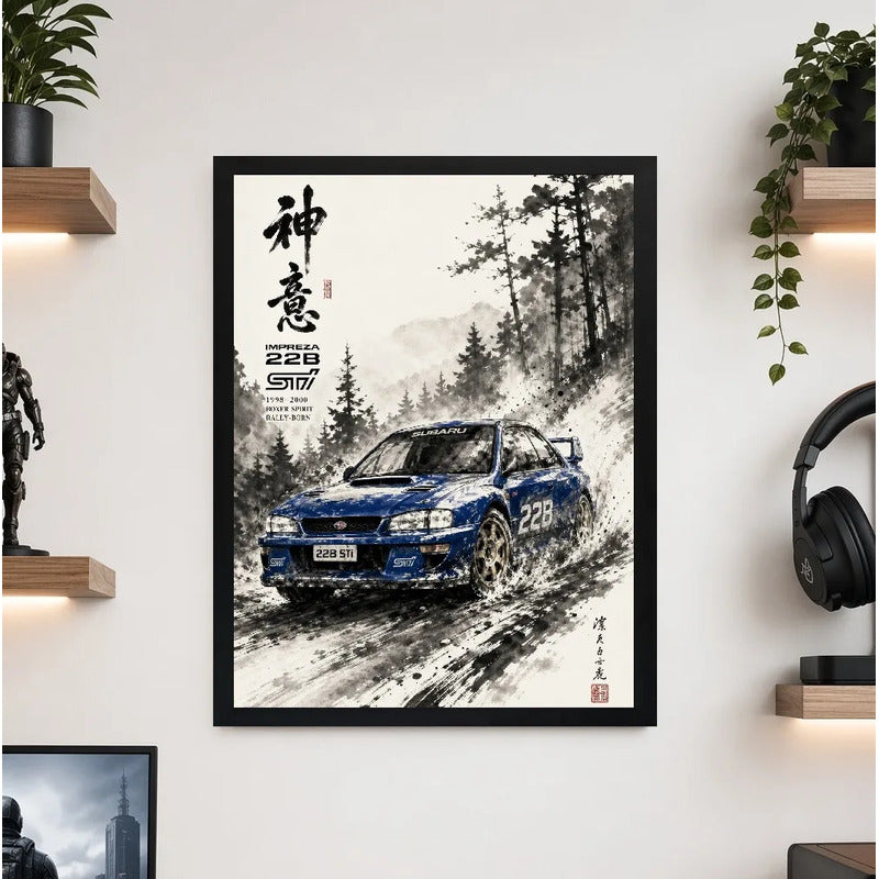 Cuadro Subaru Impreza 22b Sti Auto Vintage Arte Japones Marco Negro