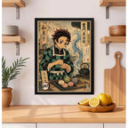 Cuadro Demon Slayer Tanjiro Dulces Wagashi Cocina Arte Japon Marco Negro