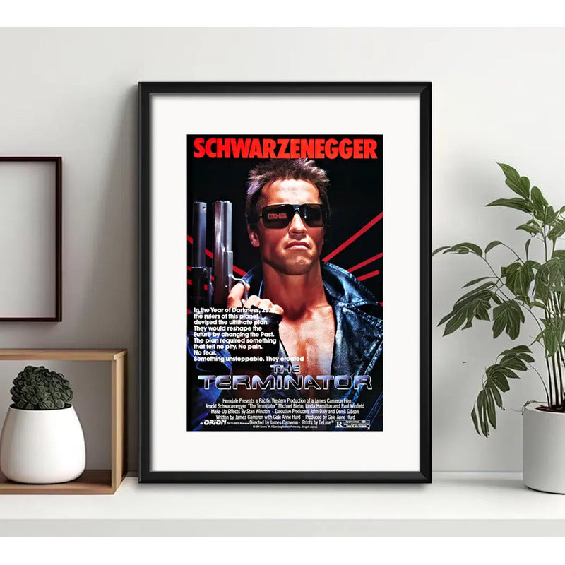 Cuadro El Exterminador Pelicula Schwarzenegger Con Paspartú Marco Negro