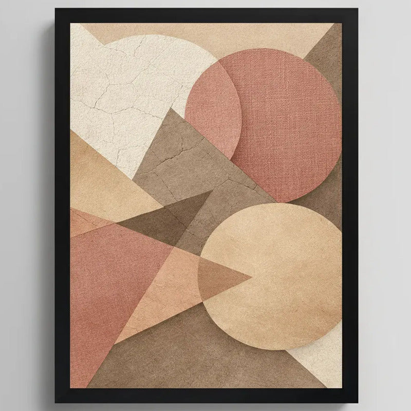 Cuadro Living Dormitorio Abstracto Geometrico Rosa Beige Marco Negro