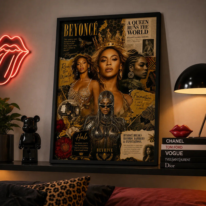 Cuadro Beyonce Elementos Iconicos Canciones Musica Pop Marco Negro