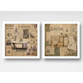 Set 2 Cuadros Decoracion Bano Paris Retro Banera Jabones Marco Blanco