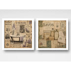 Set 2 Cuadros Decoracion Bano Paris Retro Banera Jabones Marco Blanco