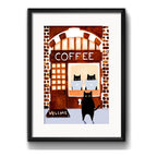 Cuadro Gato Negro Café Gatito Decoracion Brs1 Con Paspartú Marco Negro