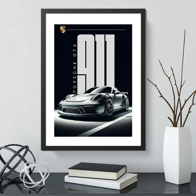 Cuadro Porsche 911 Gt3 Auto Deportivo Modelo Arte Decoracion Marco Negro