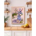 Cuadro Cocina Living Mesa Vino Chef Cocinero Tonos Lila Oak Marco Marrón Claro