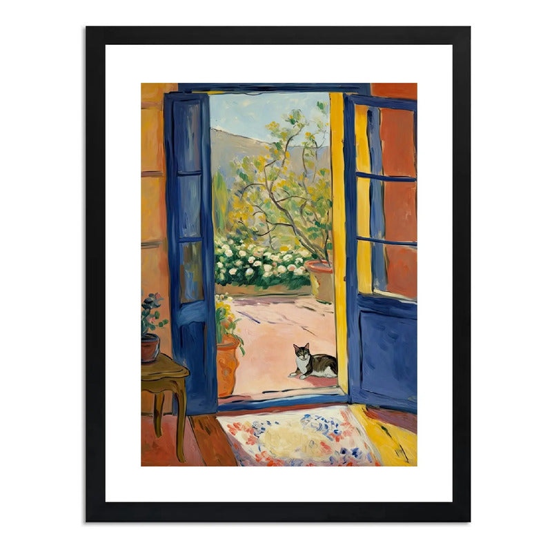 Cuadro Dormitorio Living Matisse Gato Puerta Azul Arte Marco Negro