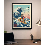 Cuadro Goku Surfe Ola Kanagawa Japón Playa Anime Dragon Ball Marco Negro