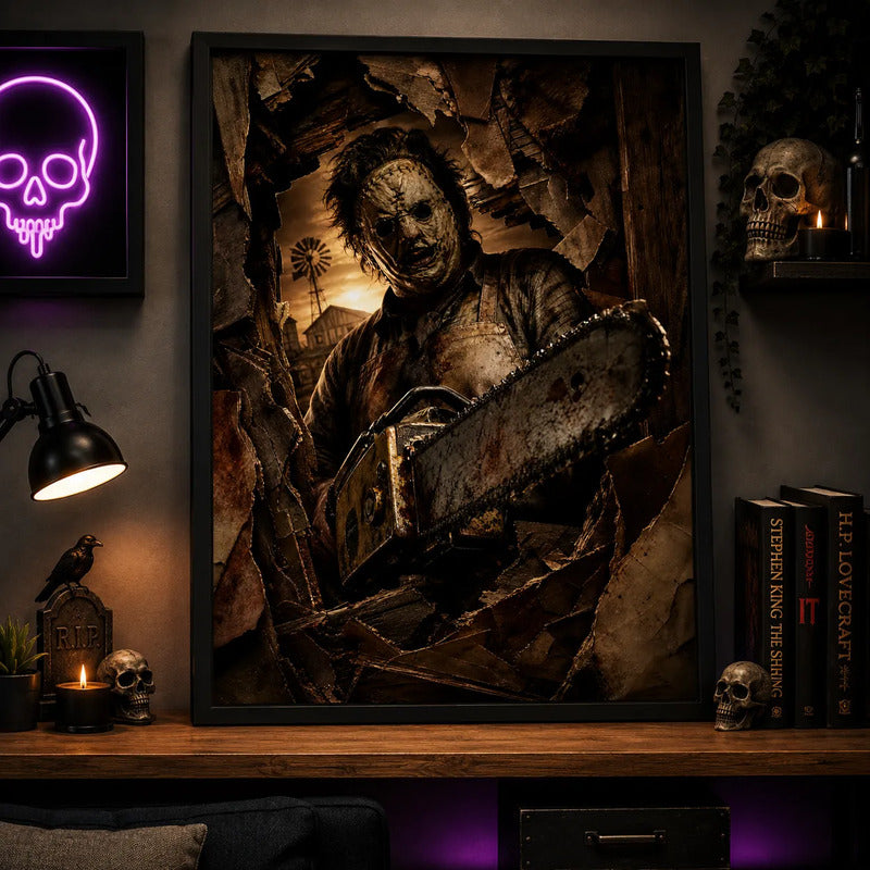 Cuadro Texas Chainsaw Leatherface Pelicula Terror Efecto 3d Marco Negro