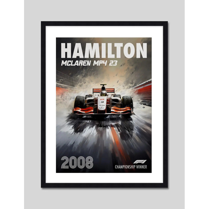 Cuadro Hamilton Mclaren Formula 1 Auto Carrera 2008 Arte Marco Negro
