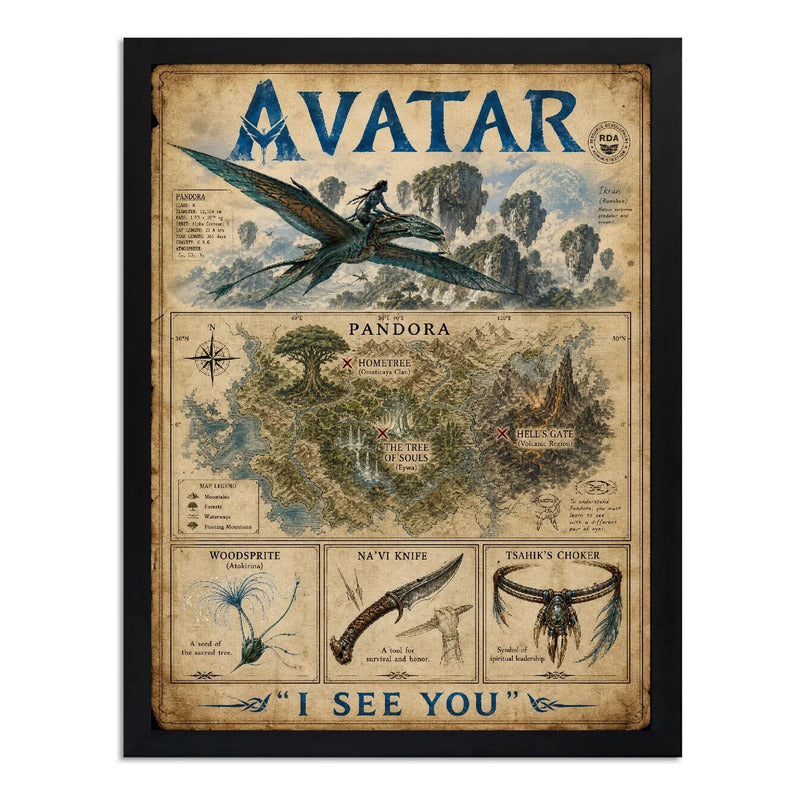Cuadro Avatar Pelicula Mapa Pandora Cinema Arte Marco Negro