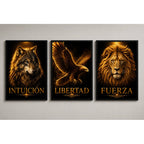 Set 3 Cuadros Motivacional Lobo León Águila Brs4 Oficina Marco Negro