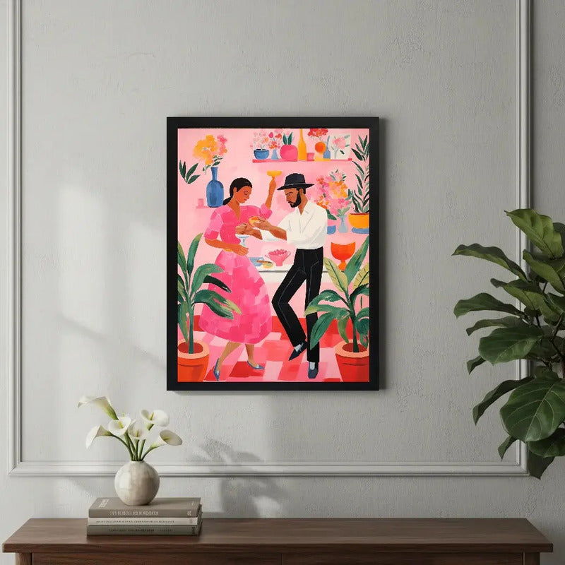 Cuadro Danza Baile Latino Pareja Arte Plantas Botanico Marco Negro