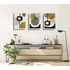 Set 3 Cuadros Dormitorio Living Boho Abstract Tonos Terrosos Marco Blanco