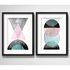 Set 2 Cuadros Geometrico Abstracto Escandinavo Con Paspartu