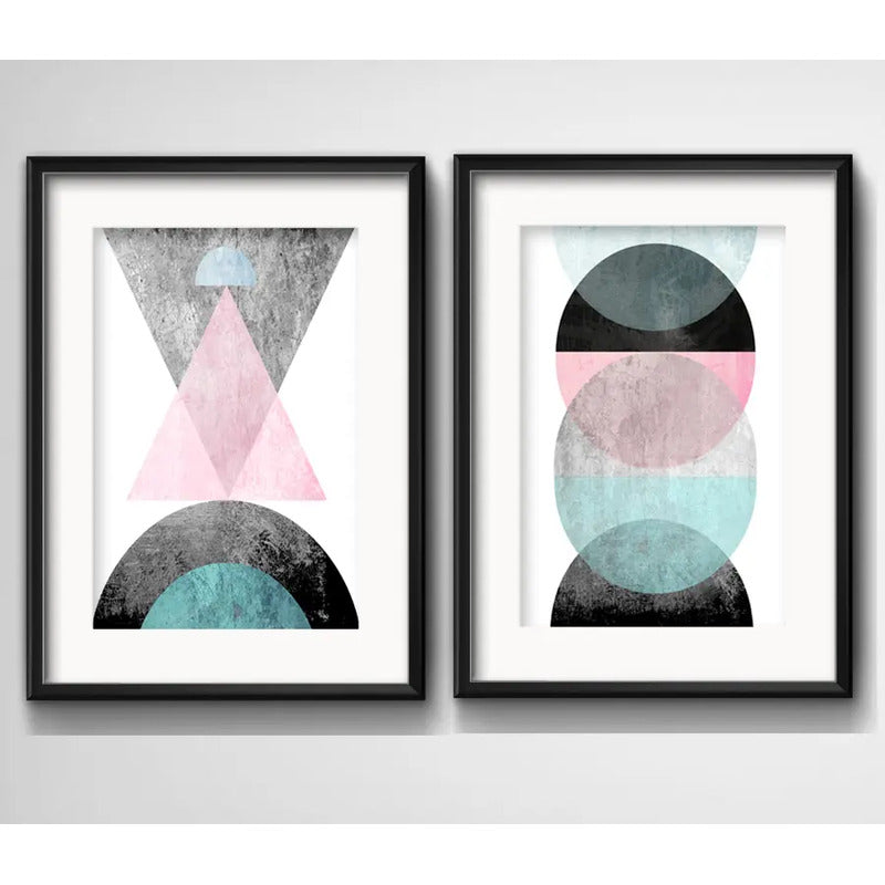 Set 2 Cuadros Geometrico Abstracto Escandinavo Con Paspartu