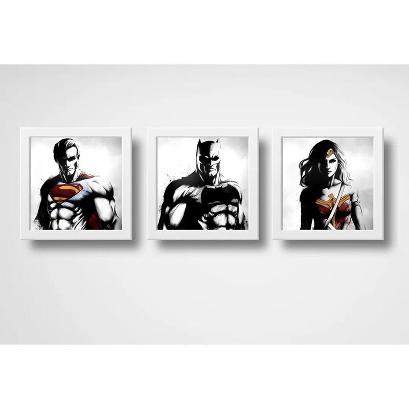 Set 3 Cuadros Batman Superman Mujer Maravilla Héroes Comics