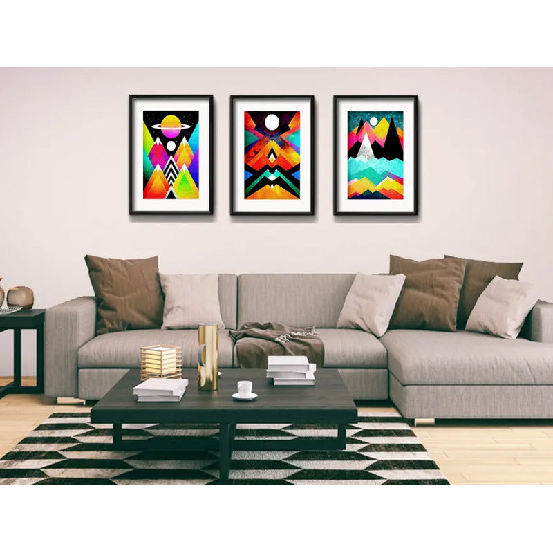 Set 3 Cuadros Geometrico Escandinavo Arte Color Con Paspartu