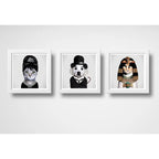 Set 3 Cuadros Perro Chaplin Gatas Audrey Hepburn Y Cleopatra