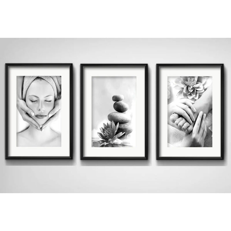 Set 3 Cuadros Spa Masaje Clinica Estética Decor Con Paspartú