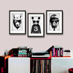 Set 3 Cuadros Lobo Panda León Animales Arte Urbano Paspartu