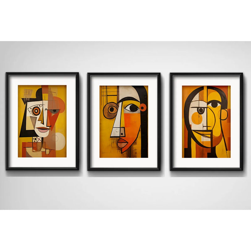 Set 3 Cuadros Picasso Expresión Del Ser 53x43cm Con Paspartu Marco Negro