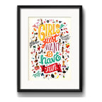 Cuadro Cyndi Lauper Letra Musica Girls Have Fun Con Paspartú Marco Negro