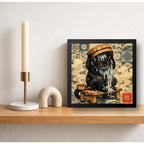 Cuadro Gato Negro Bañándose Bano Arte Japones Coleccion Marco Negro
